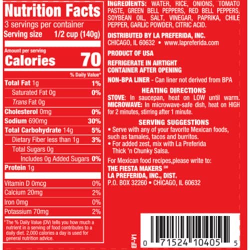 La Preferida Canned Spanish Rice - Quick & Easy, Robust Sauce Of Tomatoes, Bell Pepper And Onion. Vegan, Natural Ingredients,15