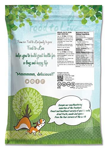 Food To Live Raw Brazil Nuts, 8 Pound - Non-Gmo Verified, Raw, Whole, No Shell, Unsalted, Kosher, Vegan, Keto And Paleo Friendly, Bulk, Low Sodium And Low Carb Food, Great Trail Mix