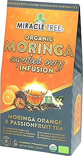 Tree Moringa Energy Tea - Orange & Passionfruit, Organic & Non-GMO, 16 Count (Pack of 5)