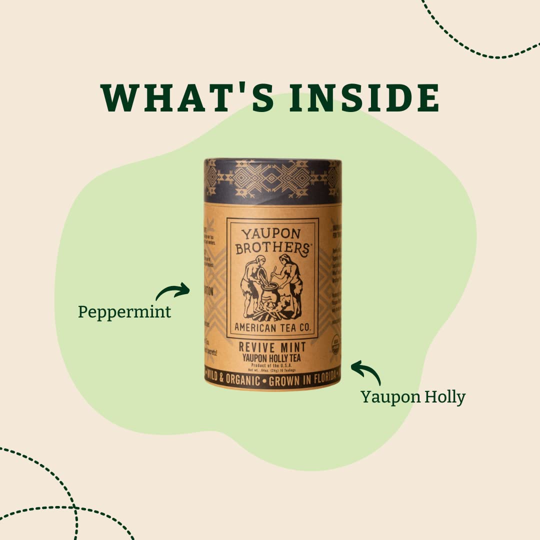 Revive Mint Yaupon Tea – Yaupon Brothers – Wild-Crafted, Naturally Caffeinated – Antioxidant-Rich – Florida Grown Superfood – 16 Natural Fiber Tea Bags