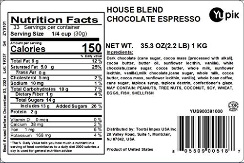 Yupik Triple Chocolate Espresso Coffee Beans  2.2 lb (35.2 oz)  Coffee Beans Covered in Milk Chocolate  White Chocolate & Dark Chocolate  Smooth & Crunchy  Sweet Snacks  Ideal for Topping & Baking