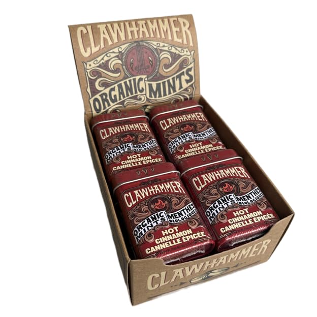 Clawhammer Organic Mints Hot Cinnamon | Organic Cane Sugar | 30 Count Tin (Pack of 12) | Vegan, Gluten Free, Kosher Certified
