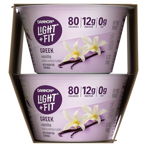 Dannon Light + Fit Greek Vanilla Fat Free Yogurt, Creamy and Delicious Gluten Free Yogurt, 4 Ct, 5.3 OZ Yogurt Cups