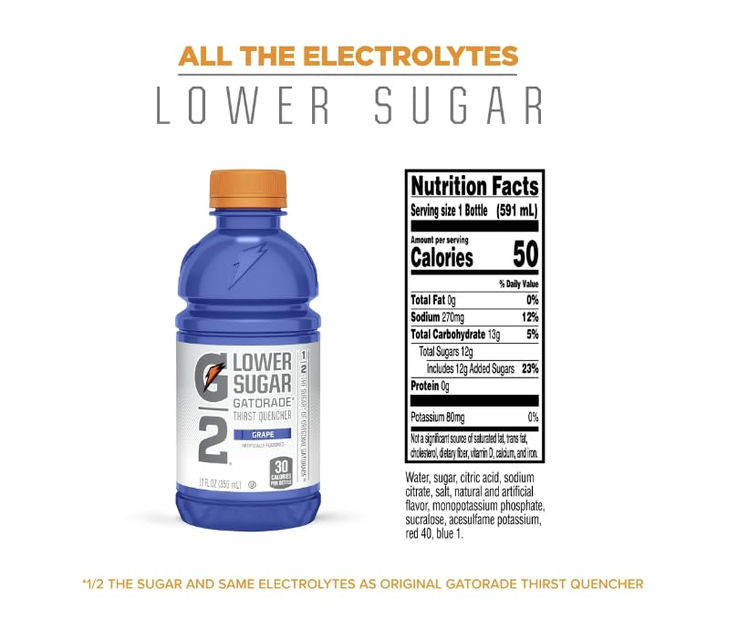Low-Calorie Sports Drink, Gatoraide, Grape Flavor, 20 Fl Oz Bottles (Pack of 12) - Electrolyte Thirst Quencher for Rehydration &