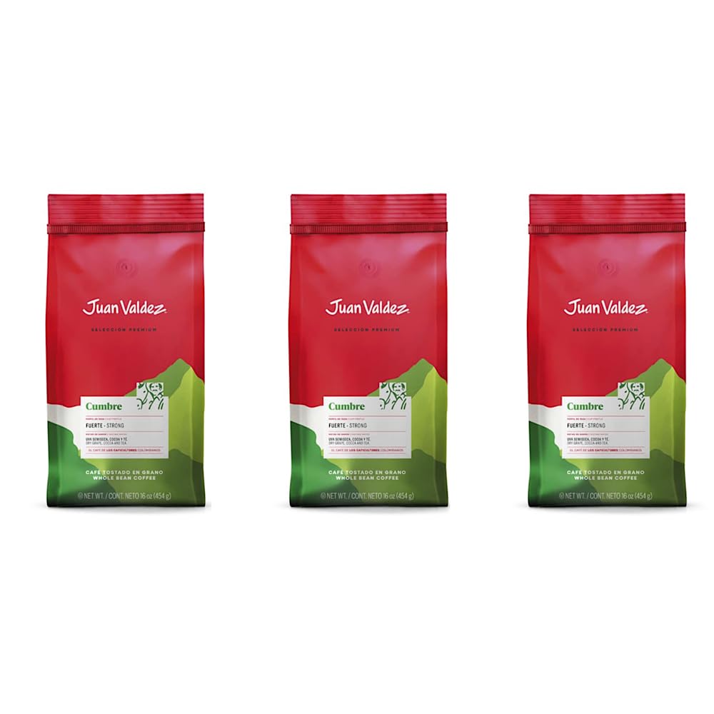 Juan Valdez Cumbre Whole Bean Coffee  Dark Roast 16 Oz - 100% Colombian Coffee - Expert Blend Of Colombian Coffees With Intense Flavors And Dry Fruits Notes (Pack Of 3)