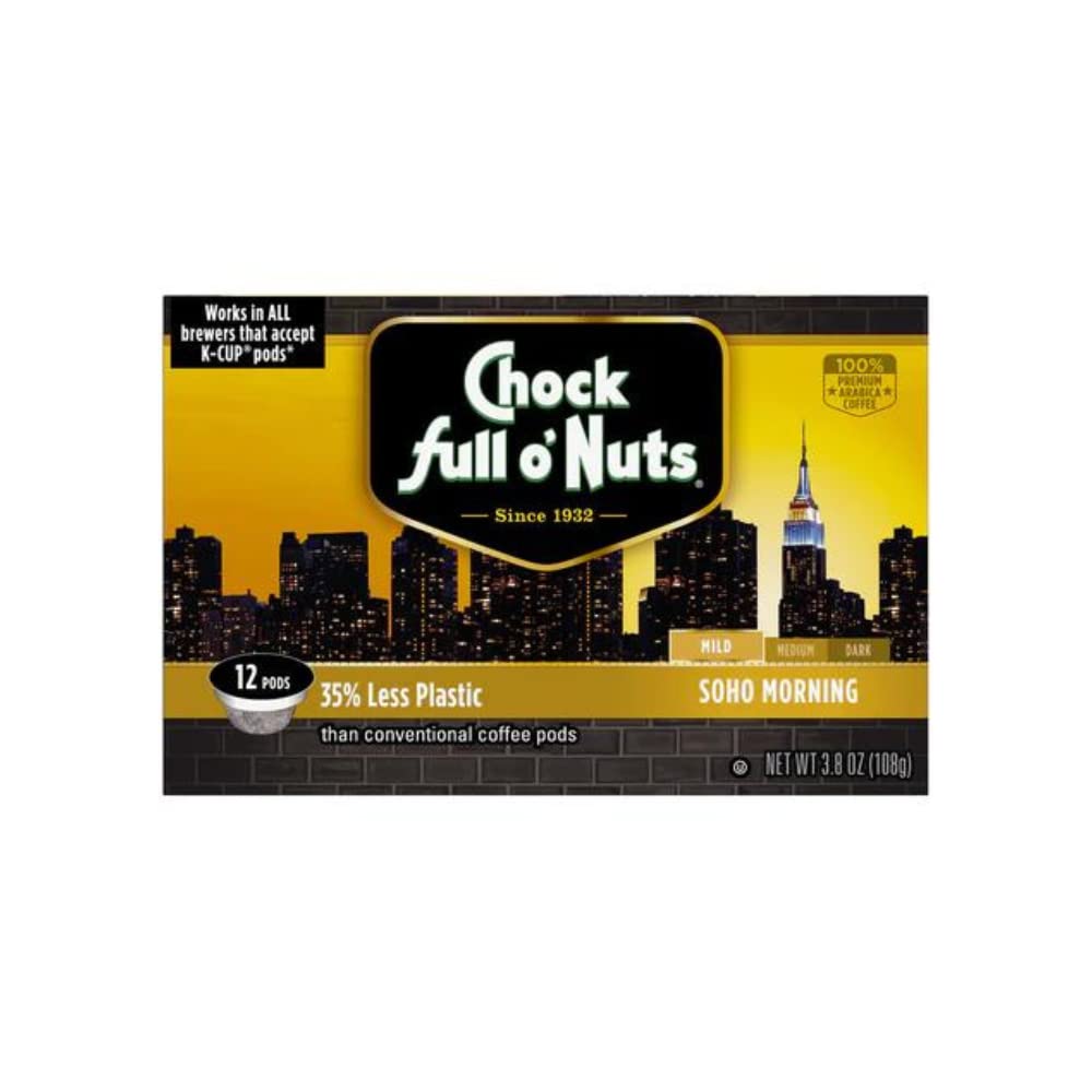 Chock Full o’Nuts K-Cups, Mild Roast, Compatible with Keurig, 12 Single-Serve Cups, Model 071038012181