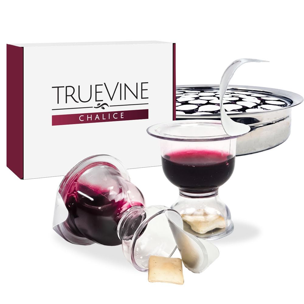 TrueVine Chalice Communion Cups and Wafer Set - Prefilled Cups with Fresh Unleavened Bread & Grape Juice - Carefully Packaged & 