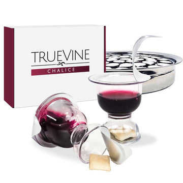 TrueVine Chalice Communion Cups and Wafer Set - Prefilled with Unleavened Bread & Grape Juice - 100 Count - Clear - Model TC100JB