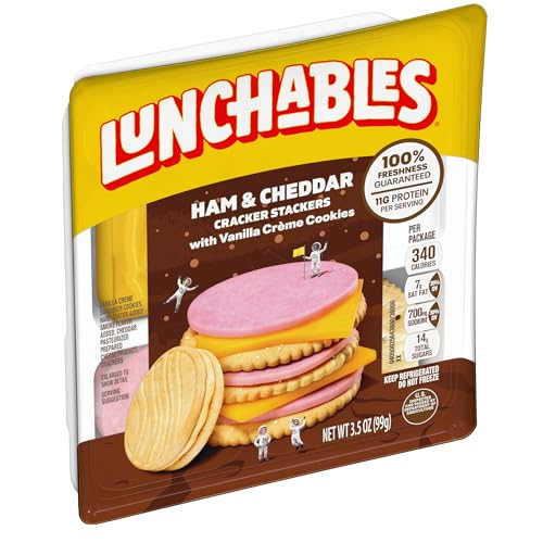 Lunchables Ham & Cheddar Cheese Cracker Stackers Kid Lunch Snack, 3.5 Oz Tray