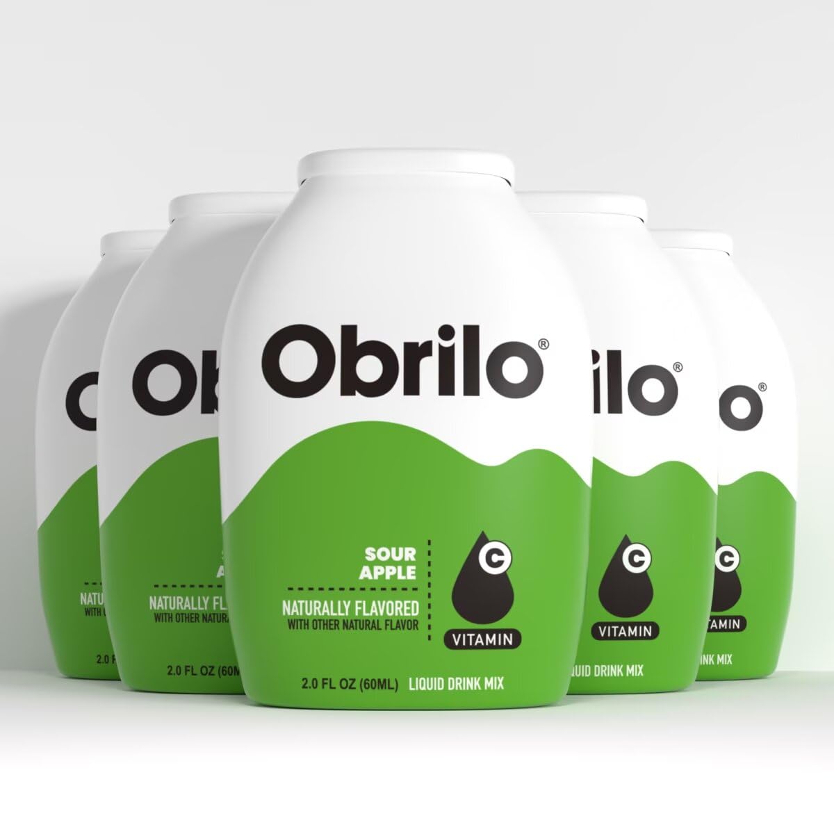 Obrilo Water Enhancer Liquid Flavoring Drops - Zero Sugar, Naturally Flavored, 2 Fl Oz (Pack of 5), Clear, Sour Apple