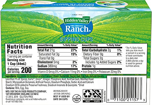 Hidden Valley Ranch Dressing & Dipping Sauce, Ranch Dressing, Gluten Free Salad Dressing To Go Cups, On-the-Go Dipping Sauce, 1.