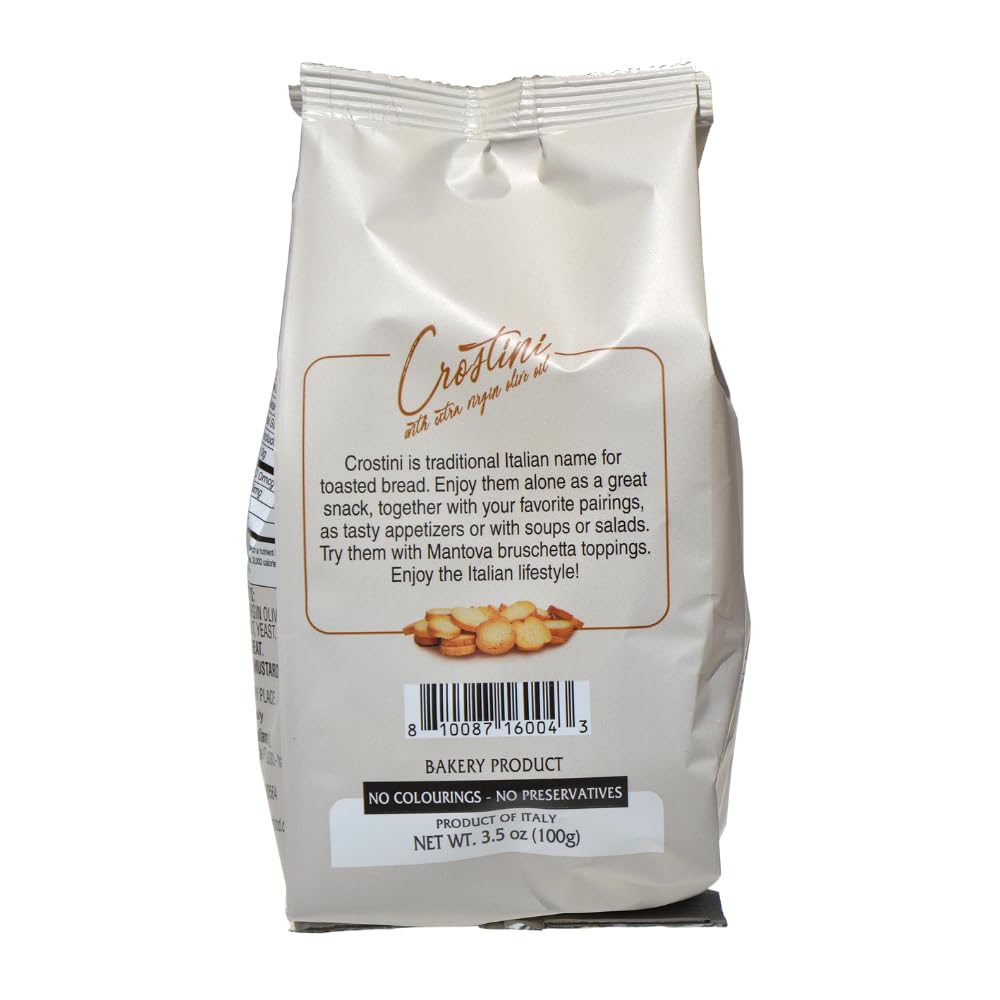 Mantova Crostini Toasted Bread Slices, All-Natural, Vegan-Friendly, 3.5 oz. (Pack of 2)
