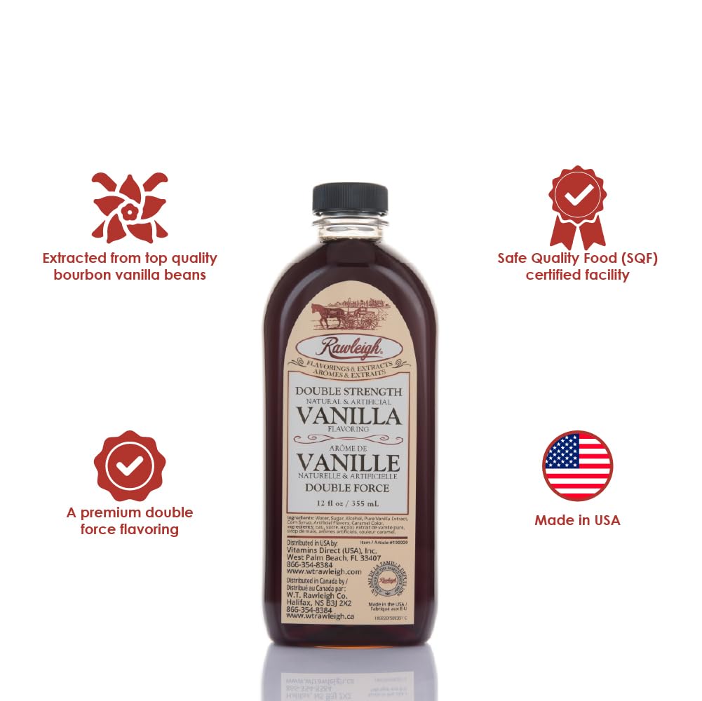 Rawleigh Double Strength Vanilla Flavoring, 12 fl oz, Amber, Pack of 1
