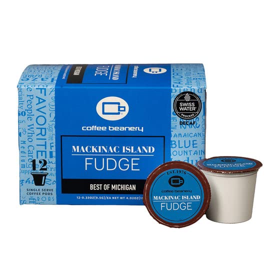 Coffee Beanery Mackinac Island Fudge Decaf Coffee Pods, 12ct Medium Roast Arabica Coffee, 1 Count Pack