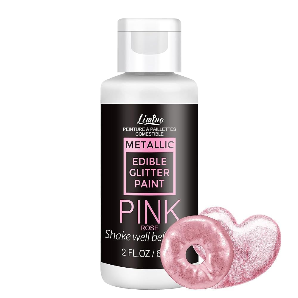 Limino Edible Glitter Paint - Food Grade Metallic Liquid for Cake Decorating, 2 fl.oz, Pink
