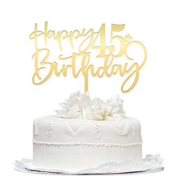 Happy 45th birthday cake Topper,Mirrored Gold Acrylic Durable Cake Topper,45th Birthday Party Cake Decorations,Hello 45th years 