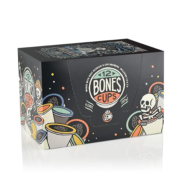 Bones Coffee Company Flavored Coffee Bones Cups High Voltage Flavored Pods | 12Ct Single-Serve Coffee Pods Compatible With Keurig 1.0 & 2.0 Keurig Coffee Maker