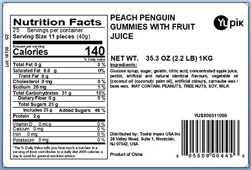 Yupik Gummy Peach Penguins, 2.2 Lb (35.2 Oz), Pack Of 6, Gluten-Free, Penguin-Shaped Candies, Peachy Flavor, Chewy & Soft Gummie