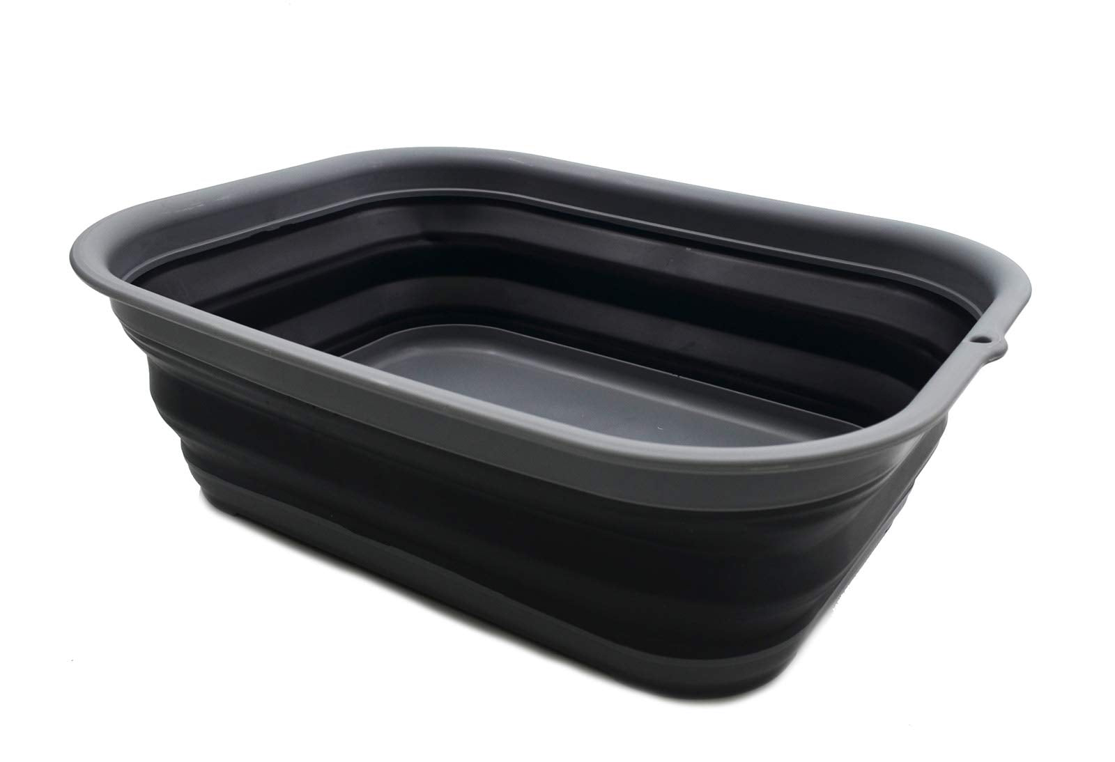 Sammart 12L (3.17 Gallon) Collapsible Tub - Foldable Dish Tub - Portable Washing Basin - Space Saving Plastic Washtub (1, Grey/B