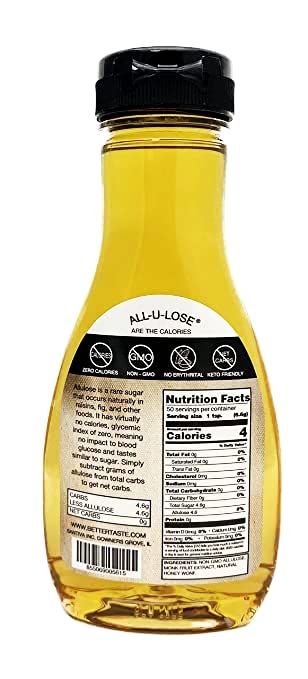 Bettertaste Honey Natural Flavored Allulose Syrup, 11.75-Ounce (Pack Of 1), Zero Calorie Sugar Substitute, Non-Gmo, Non-Erythrit