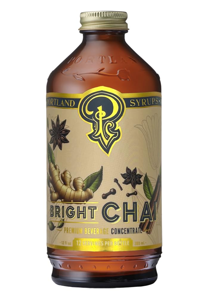 Portland Syrups Bright Chai Syrup - Organic Cane Sugar - 12 Fl Oz - Ideal for Coffee, Cocktails, Mocktails & Sodas