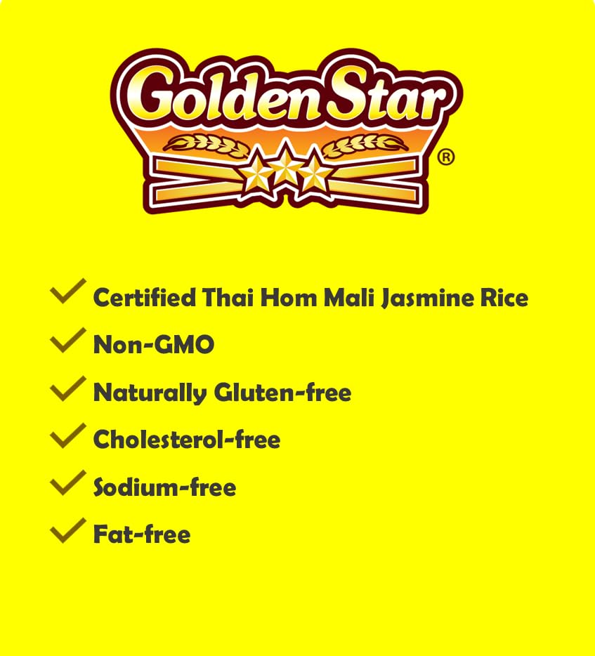 Golden Star Thai Hom Mali White Jasmine Rice - Prime Grade White Rice - 2 lb Bag (Pack of 2)