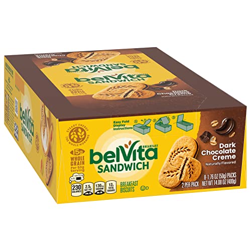 belVita Breakfast Sandwich Dark Chocolate Creme Breakfast Biscuits, 64 Total Packs, 8 Boxes (2 Sandwiches Per Pack)