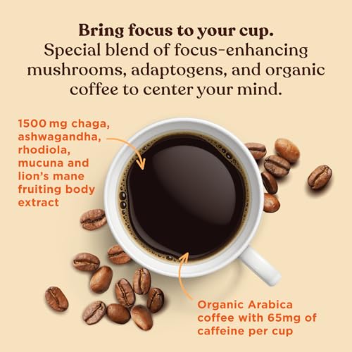 Focus Organic Mushroom Coffee By Four Sigmatic | 1500Mg Of Adaptogens Per Serving | Lion'S Mane, Chaga, Rhodiola, Ashwagandha &