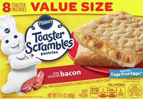 Pillsbury Bacon Toaster Scrambles, Frozen Breakfast Pastries, Value Size, 8 Ct, 14.4 oz
