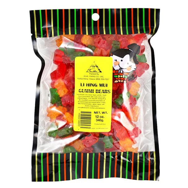 Asia Trans Gummy Bears with Li Hing Mui Plum Powder, 18 oz, Multicolor, Soft & Delicious Candy