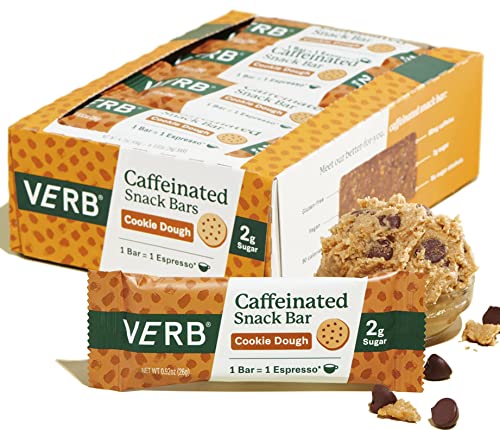 Verb Caffeinated Energy Bars Chocolate Chip Cookie Dough (26G, Pack Of 16) 110-Calorie Delicious Energy Bar, Gluten Free On-The Go Snack With 80Mg Green Tea Caffeine, Only Real-Food Ingredients