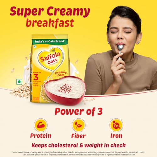 Saffola Oats | Rolled Oats | Delicious Creamy Oats | 100% Natural | High Protein & Fibre | Healthy Cereal For Weight Loss | 500G