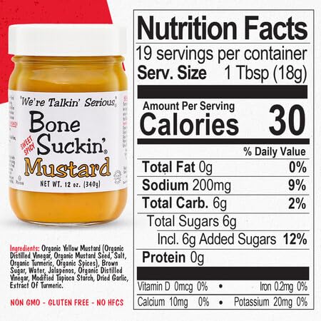 Bone Suckin Variety Mustard, 12 oz in Glass Bottle - Gourmet Jalapeno Mustard, Sweet Spicy, Creamy & Tangy, Gluten-Free, Non-GM