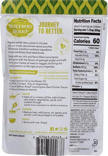 Saffron Road Lemongrass Basil Simmer Sauce, 7 oz