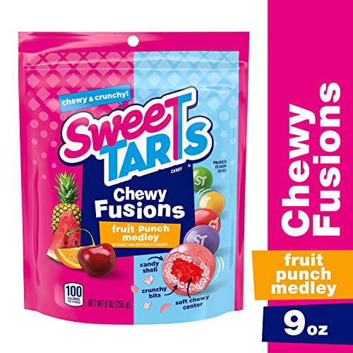 SweeTARTS Chewy Fusions Candy, Fruit Punch Medley, 9 Ounce (Pack of 2)