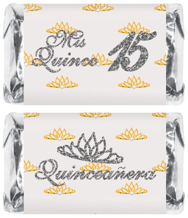 RokAPary Quinceanera Candy Bar Wrapper Stickers Set of 60 - Silver