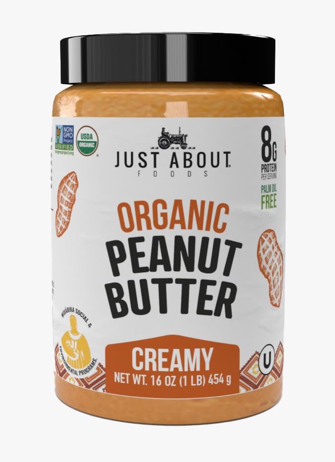 Just About Foods Organic Keto Peanut Butter, Creamy, Gluten-Free, No Sugar Added, 16 oz