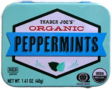 TJ's Organic Peppermints, 1.41 oz Tin (Pack of 4) - Gluten Free, Vegan Mints for Fresh Breath and Enjoyment