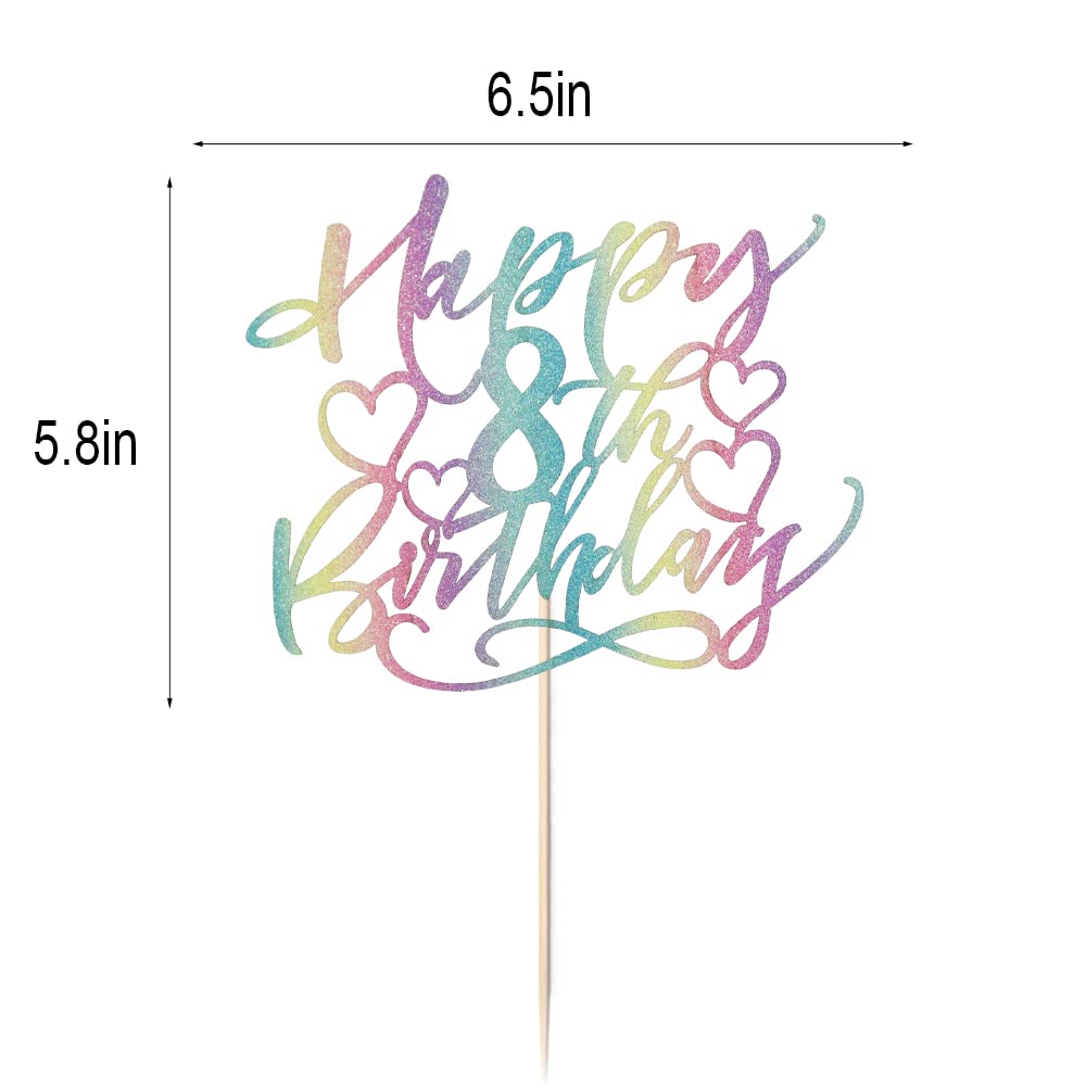 Yetxel Cake Topper - Happy 8th Birthday - Boys and Girls - Paper Decoration - Color Flash Design