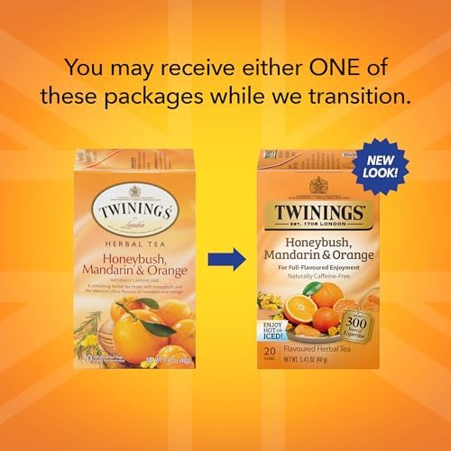 Twinings Honeybush, Mandarin & Orange Herbal Tea, Caffeine-Free, 20 Count (Pack of 6), Individually Wrapped, Model 6322