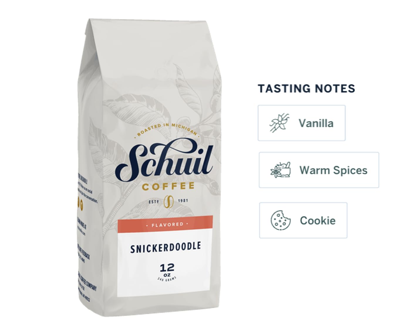 SCHUIL Snickerdoodle Flavored Coffee, Light Roast, 12oz Bag, Fair Trade, Whole Bean