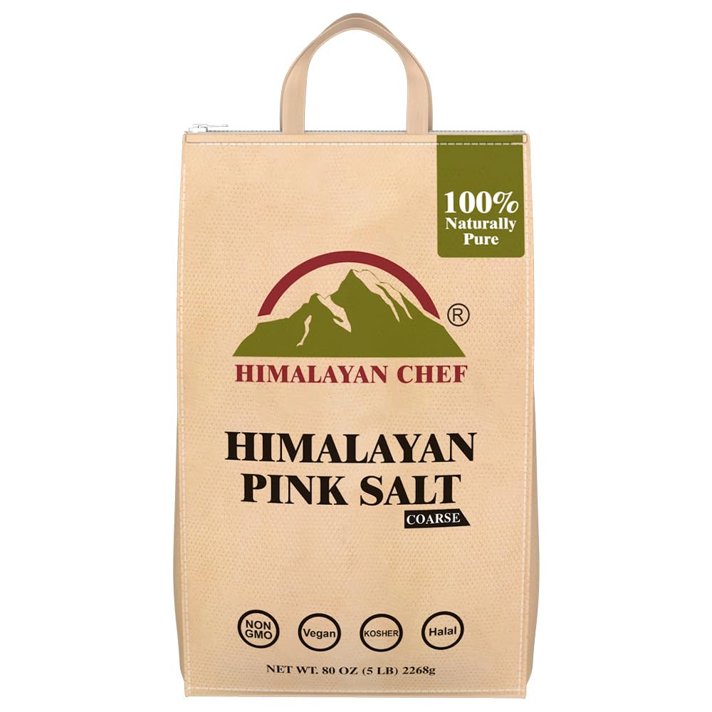 Himalayan Chef Himalayan Pink Salt - 5 lbs Coarse Grain Bulk Bag - 100% Natural and Pure Gourmet Crystals, Contains 84 Minerals,
