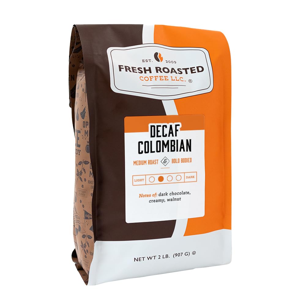 Fresh Roasted Coffee 100% Colombian Decaf Whole Bean Medium Roast 32 oz Kosher
