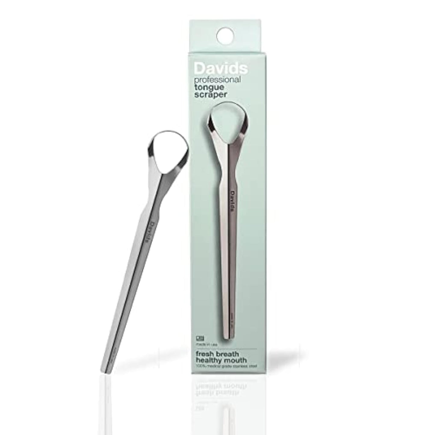 Davids Tongue Scraper For Adults And Kids, 100% Medical Grade Professional Stainless Steel Tongue Scraper, Made In Usa
