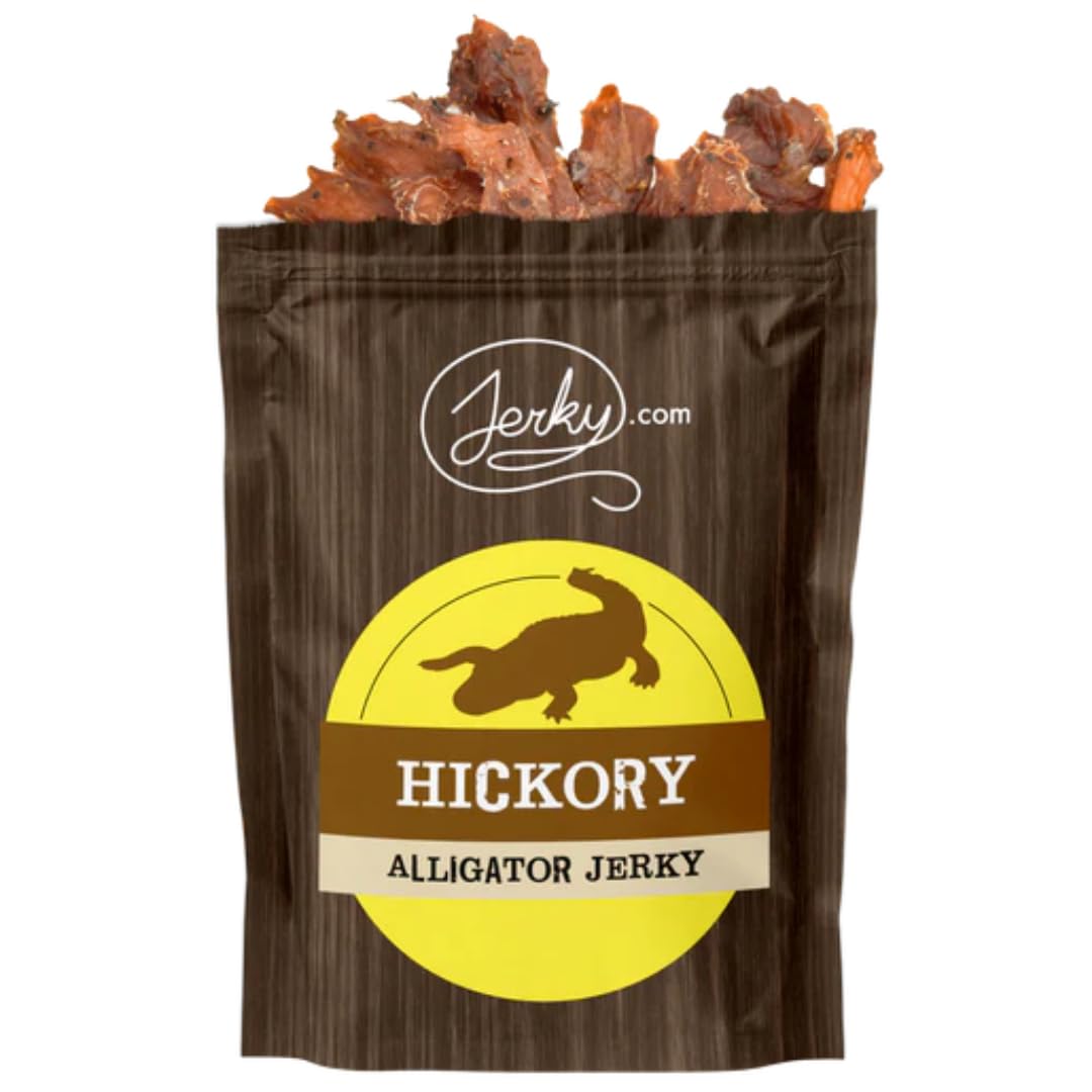Jerky.com Exotic Hickory Alligator Jerky - Wild Game Meat Snacks, Exotic Snacks, High-Protein, All-Natural, No Added Preservativ
