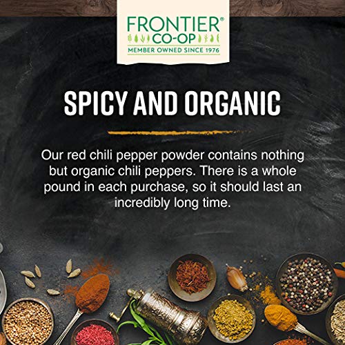 Frontier Co-op Organic Chili Powder, 1 lb Bulk Bag - Medium Roasted Red Chili Powder - Kosher, Non-Irradiated - Ground Capsicum