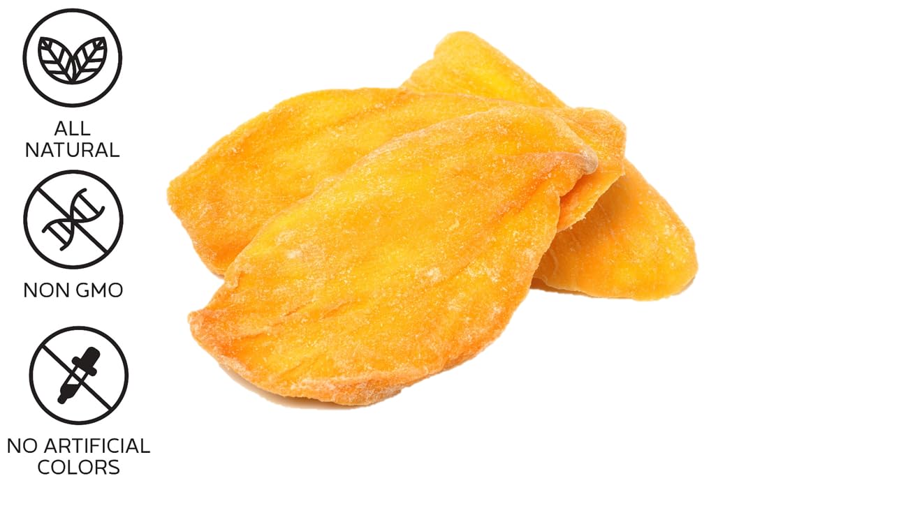 Premium All Natural Real Wild Tropical Mango Dried Fruit Slices 7Oz Less Sugar Non Gmo, No Added Colors Healthy Snacks Resealabl