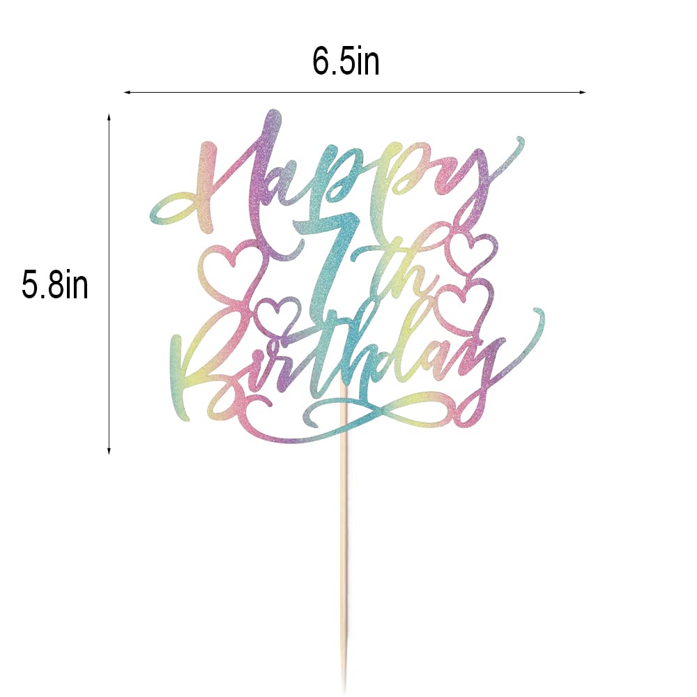 Yetxel Cake Topper - Happy 7th Birthday, Boys & Girls, Paper, Colorful Design