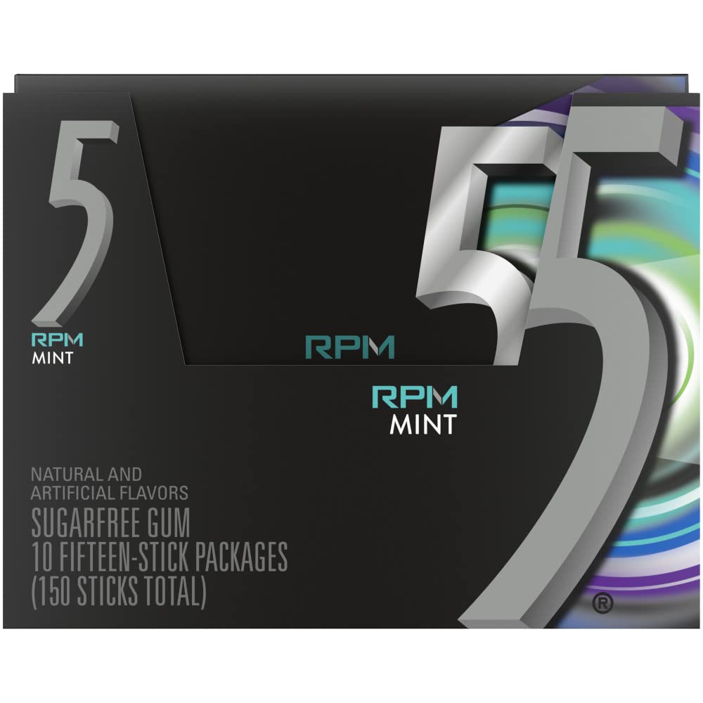 5 Gum Rpm Mint Sugarfree Gum, 15 Count (Pack Of 10)