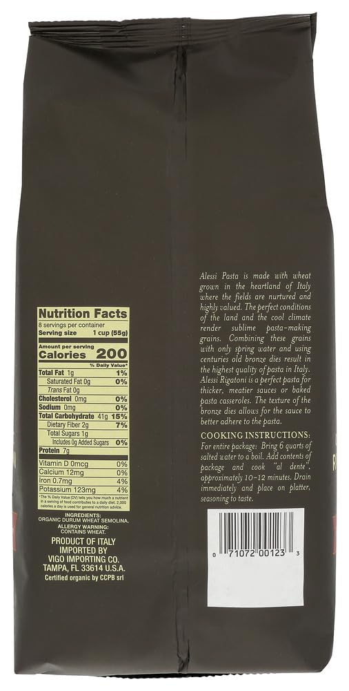 Alessi Organic Rigatoni Pasta, 16 Ounce - 12 per case.